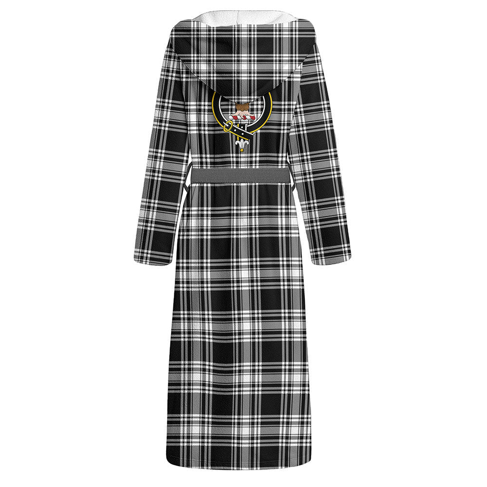 Scottish Menzies Black & White Modern Clan Badge Tartan Flannel Hooded Bathrobe - Image 3