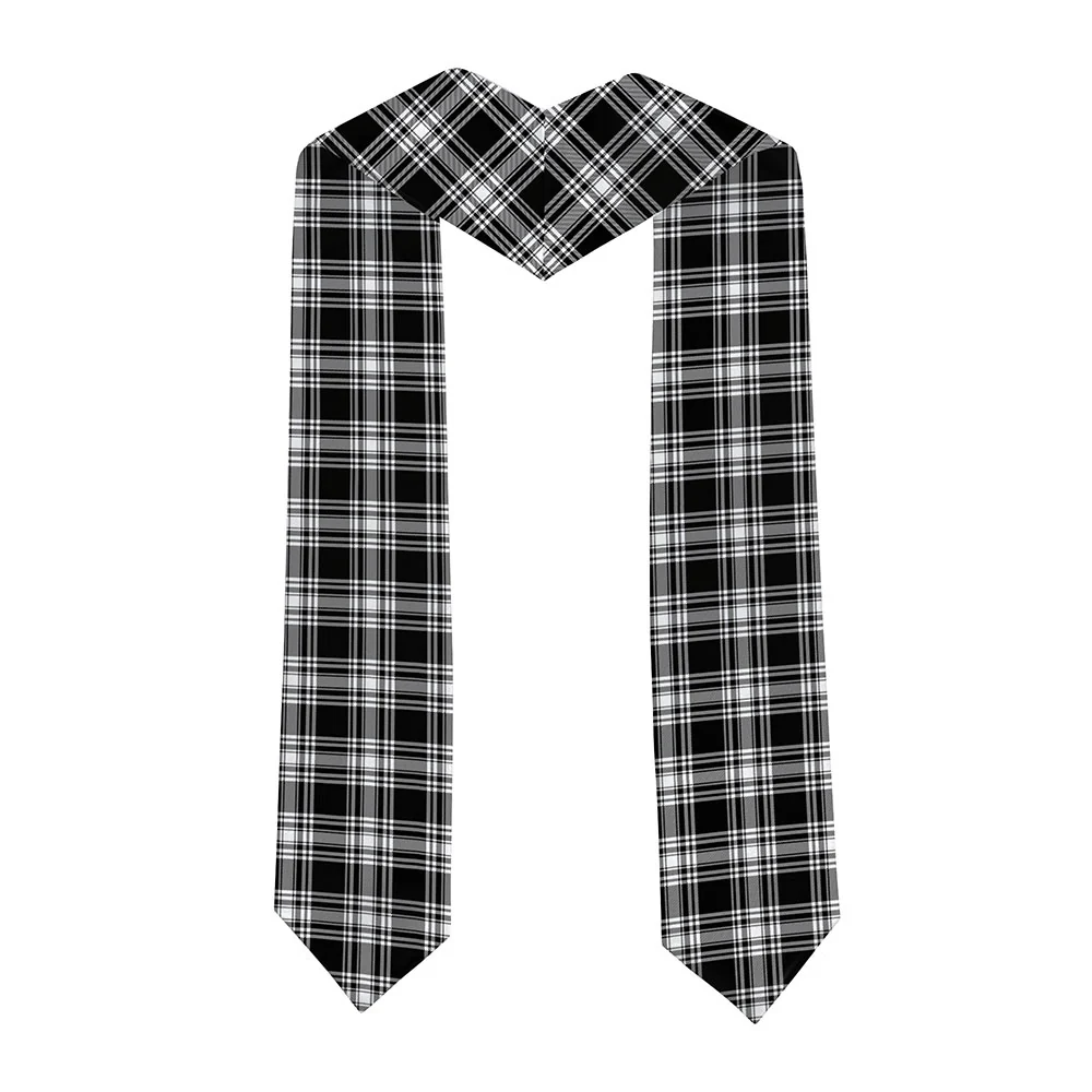 Scottish Menzies Black & White Modern Clan Badge Tartan Graduation Stole Black Gold Honor - Image 2