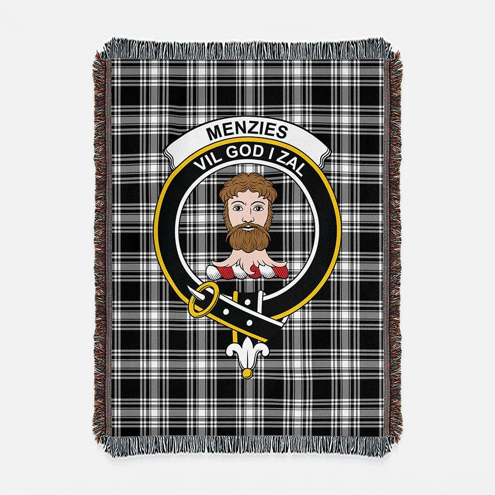 Scottish Menzies Black & White Modern Clan Badge Tartan Woven Blanket - Image 2