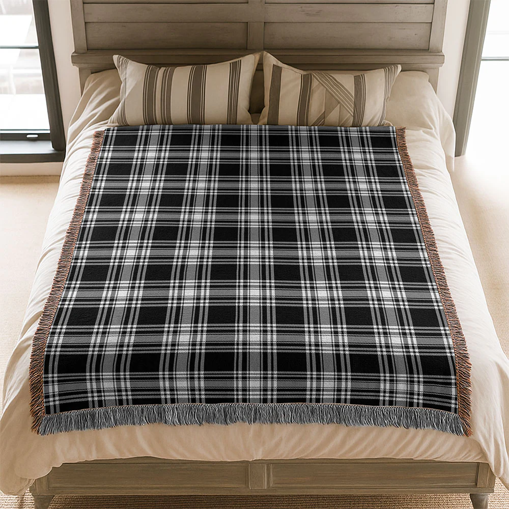 Scottish Menzies Black & White Modern Clan Badge Tartan Woven Blanket - Image 3