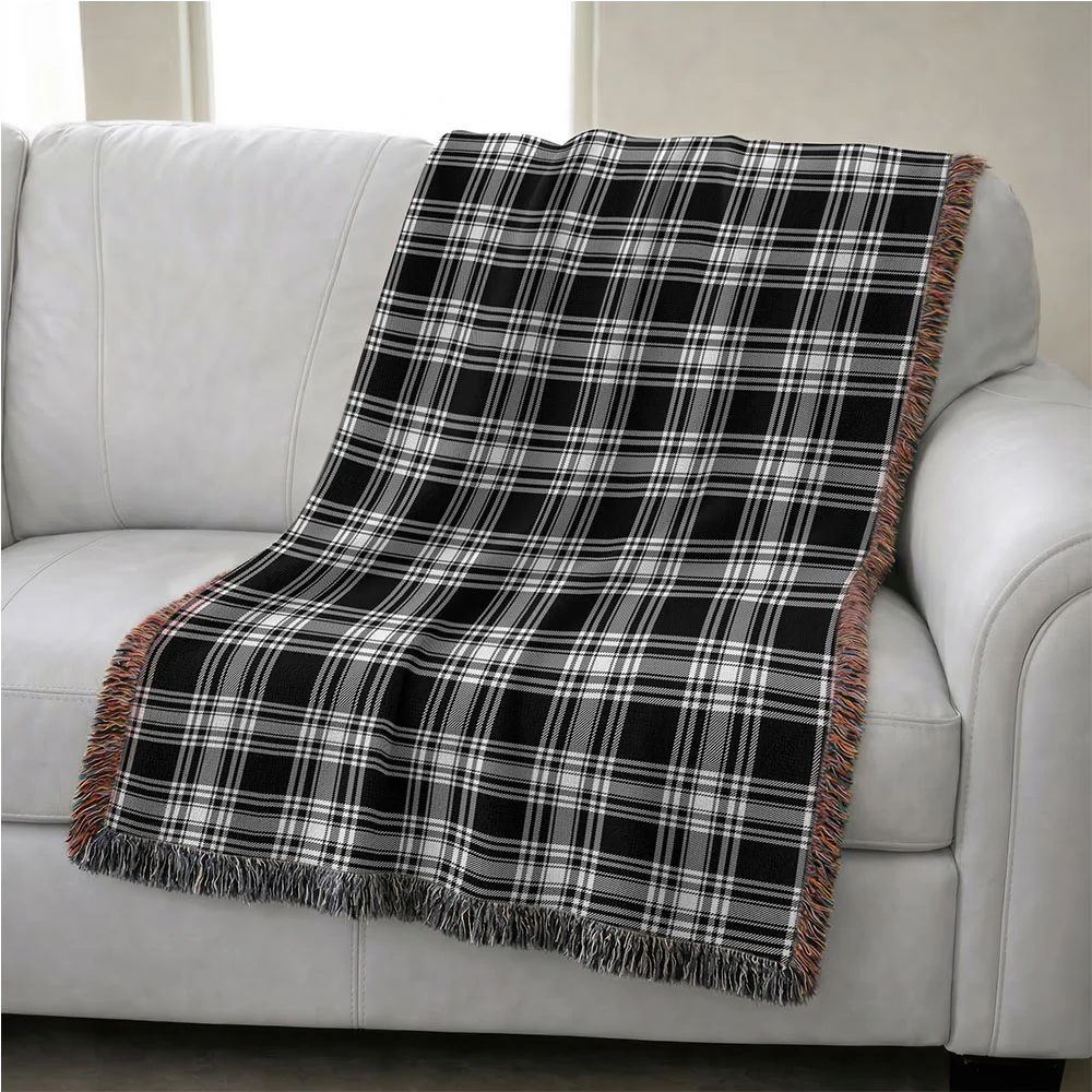 Scottish Menzies Black & White Modern Clan Badge Tartan Woven Blanket - Image 4