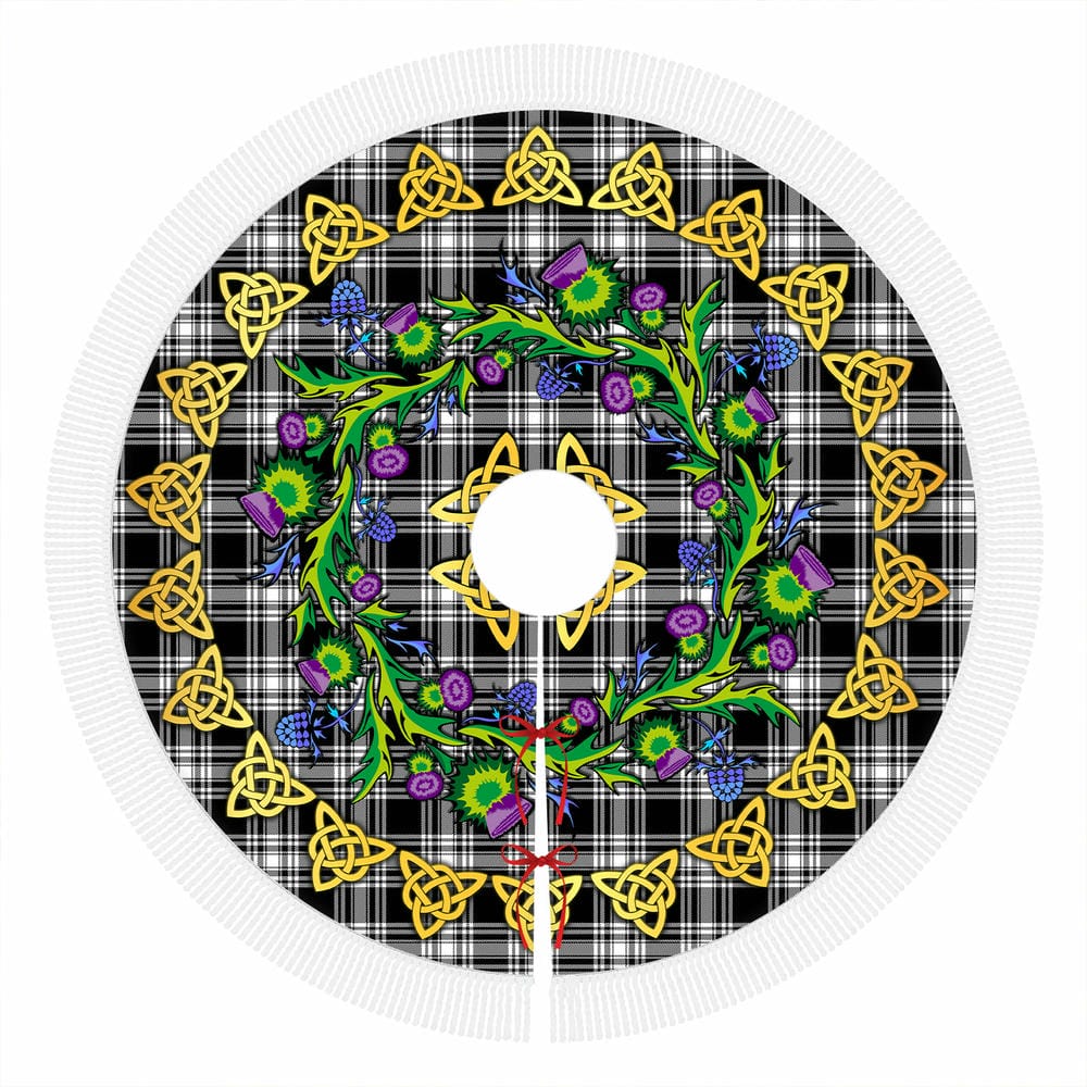 Scottish Menzies Black & White Modern Tartan Thistle Celtic Knot Christmas Tree Skirt - Image 4