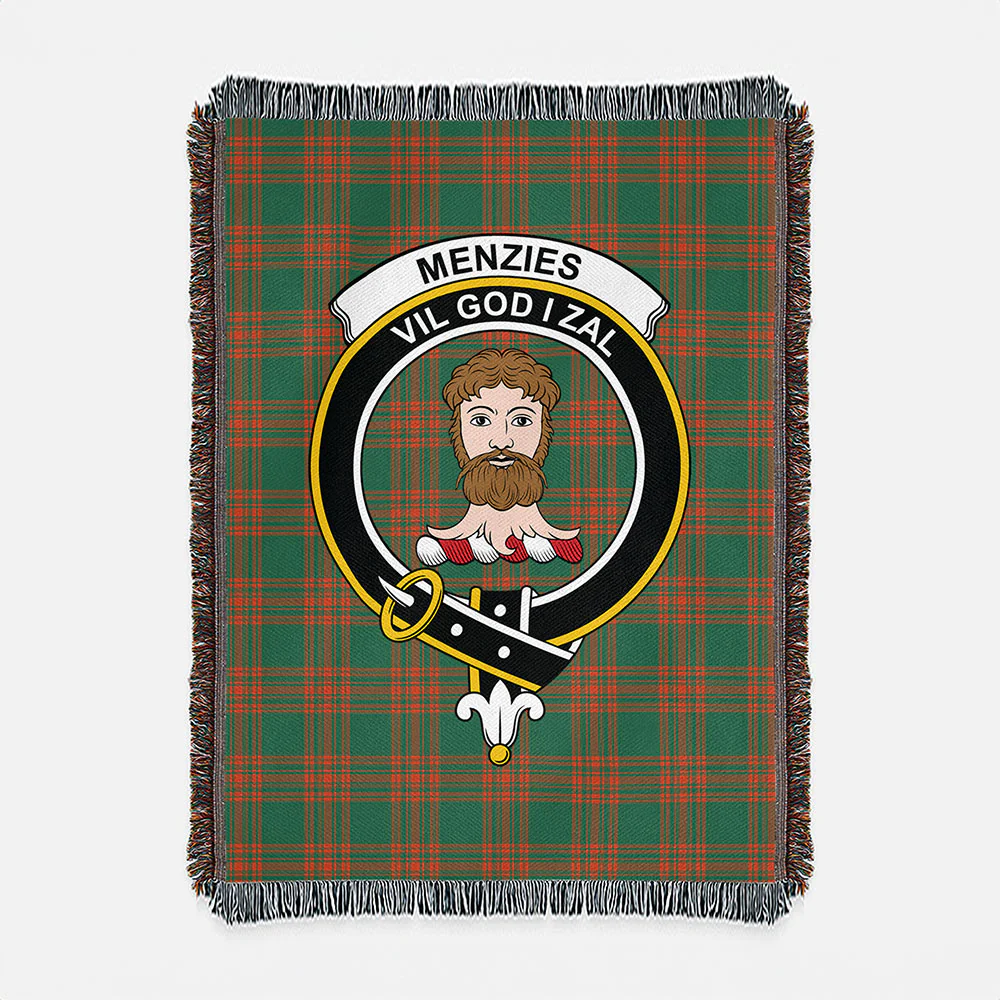 Scottish Menzies Green Ancient Clan Badge Tartan Woven Blanket - Image 2