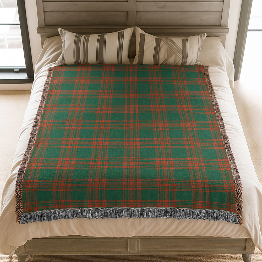 Scottish Menzies Green Ancient Clan Badge Tartan Woven Blanket - Image 3