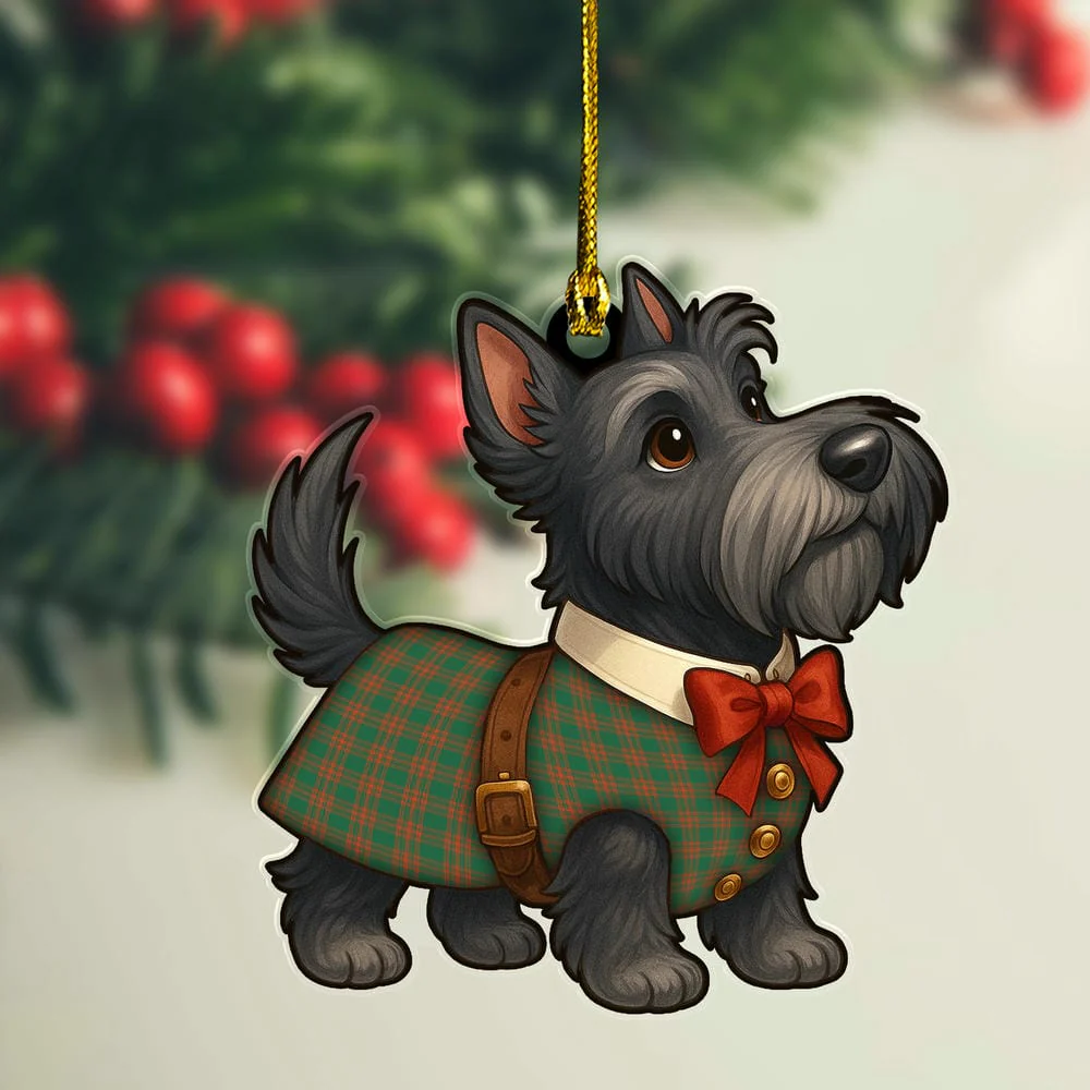 Scottish Menzies Green Ancient Tartan Ornament Scottie Dog
