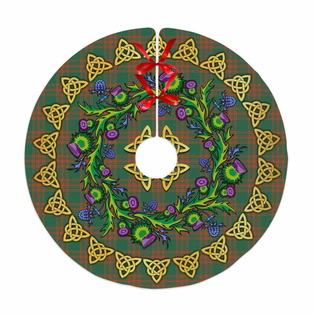 Scottish Menzies Green Ancient Tartan Thistle Celtic Knot Christmas Tree Skirt