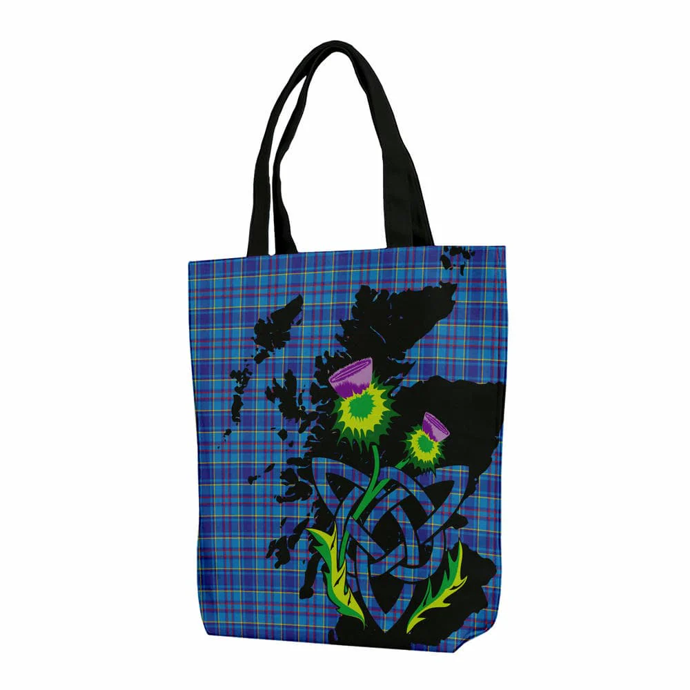 Scottish Mercer Modern Tartan Canvas Bag With Shoulder Strap With Thistle