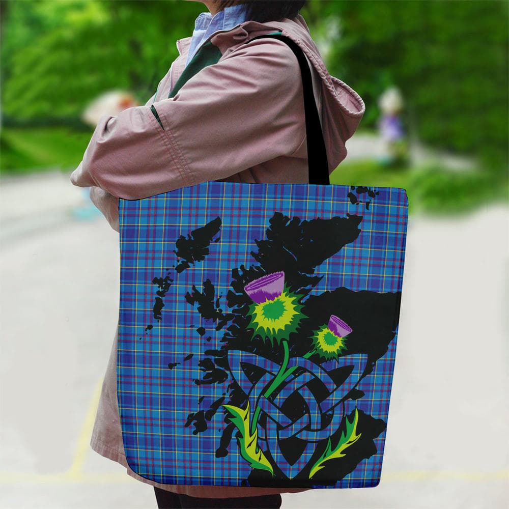 Scottish Mercer Modern Tartan Canvas Bag With Shoulder Strap With Thistle - Image 2