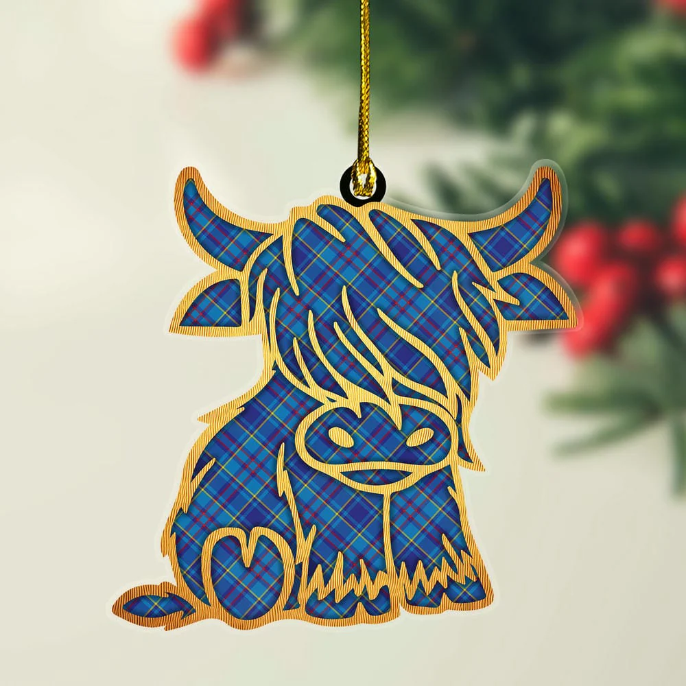 Scottish Mercer Modern Tartan Highland Cow Ornament