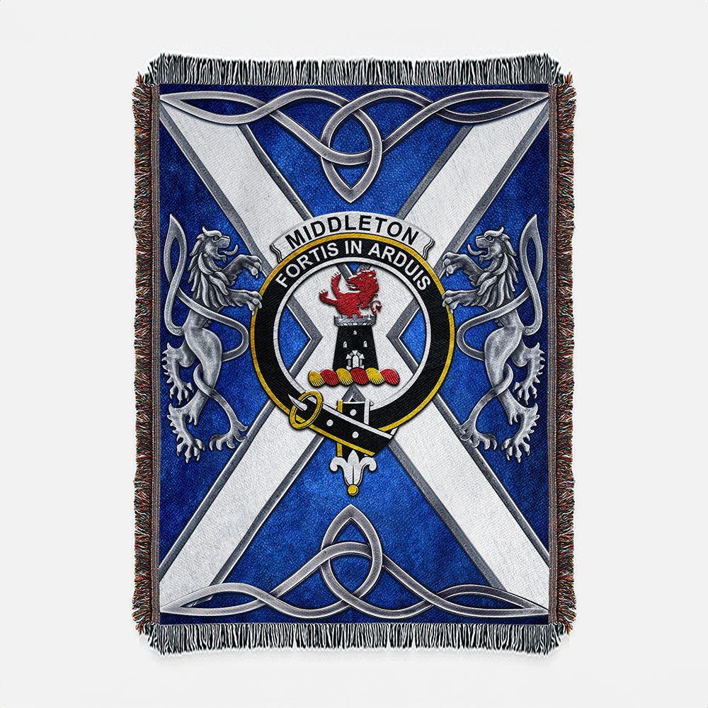 Scottish Middleton Clan Badge Woven Blanket Silver Rampant Lion Emblem
