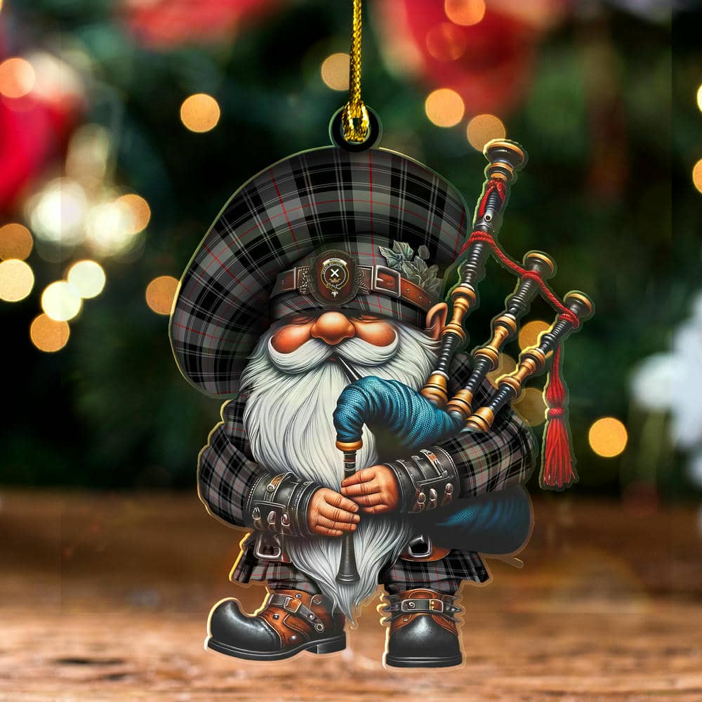 Scottish Moffat Clan Badge Tartan Bagpiper Gnome Ornament