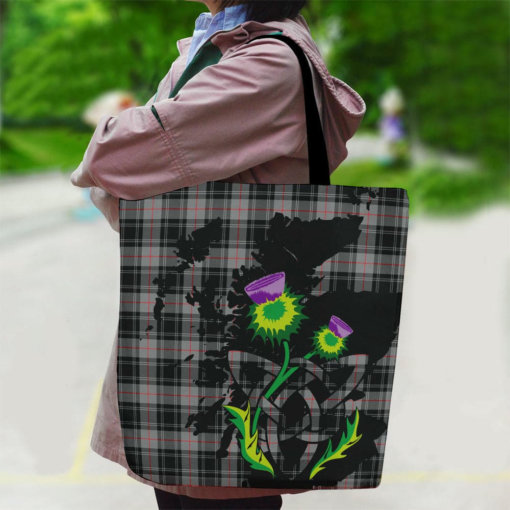 Scottish Moffat Modern Tartan Canvas Bag With Shoulder Strap With Thistle - Image 2