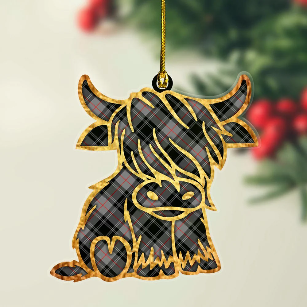Scottish Moffat Modern Tartan Highland Cow Ornament