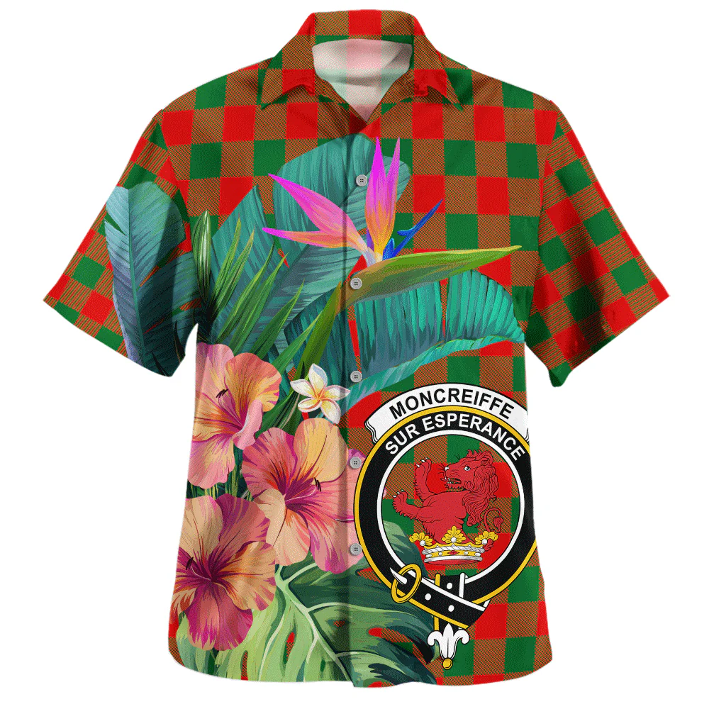Scottish Moncrieffe Clan Badge Tartan Hawaiian Shirt Bouquet Tropical Style