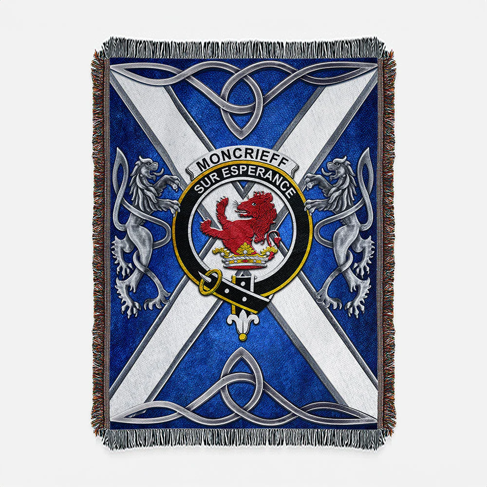Scottish Moncrieffe Clan Badge Woven Blanket Silver Rampant Lion Emblem