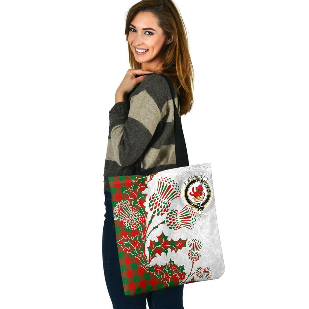 Scottish Moncrieffe Clan Crest Tartan Tote Bag - Thistle Flowers Style - Image 3
