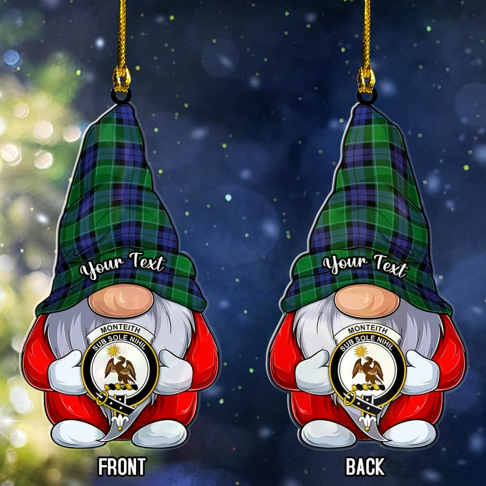 Scottish Monteith Clan Badge Tartan Christmas Gnome Ornament Custom Personalized