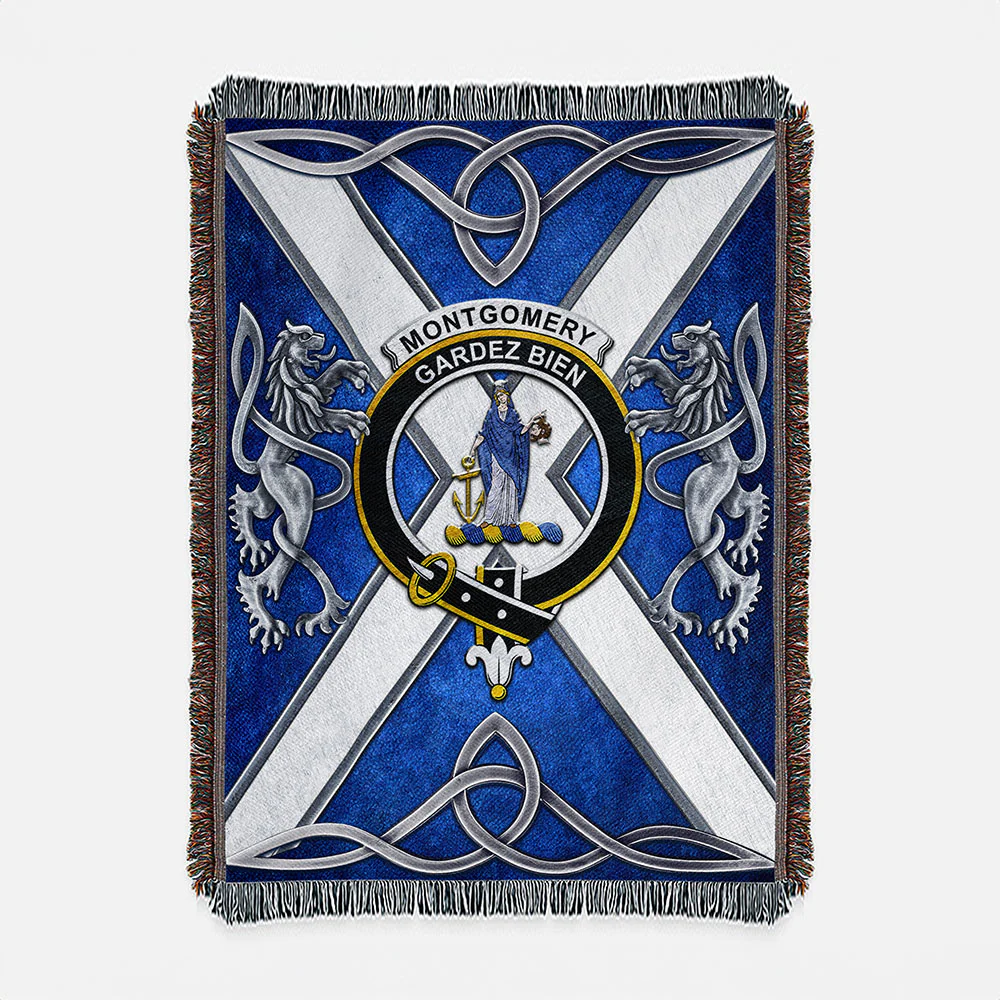 Scottish Montgomery Clan Badge Woven Blanket Silver Rampant Lion Emblem