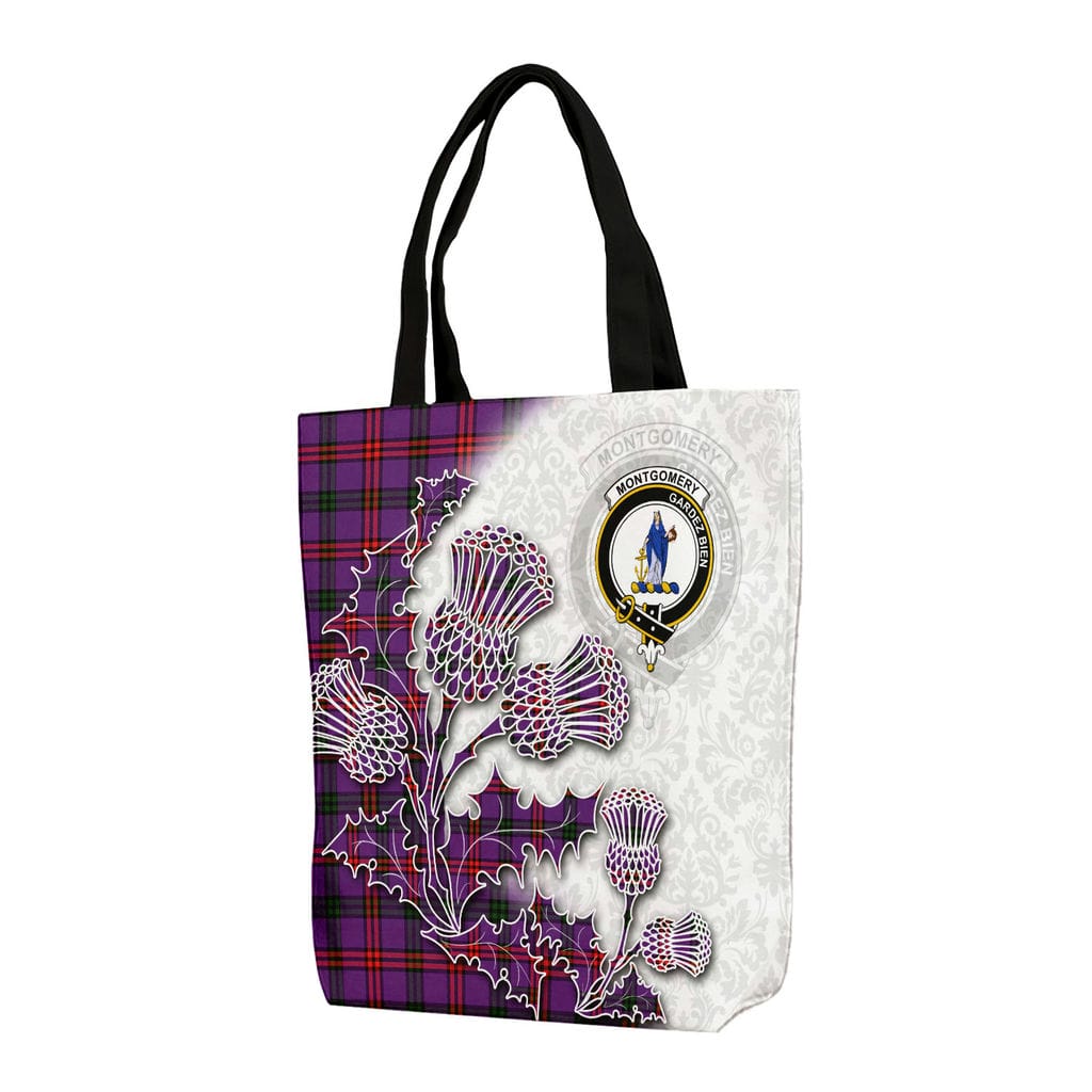 Scottish Montgomery Clan Badge Tartan Canvas Bag With Shoulder Straps - Thistle Flowers Style