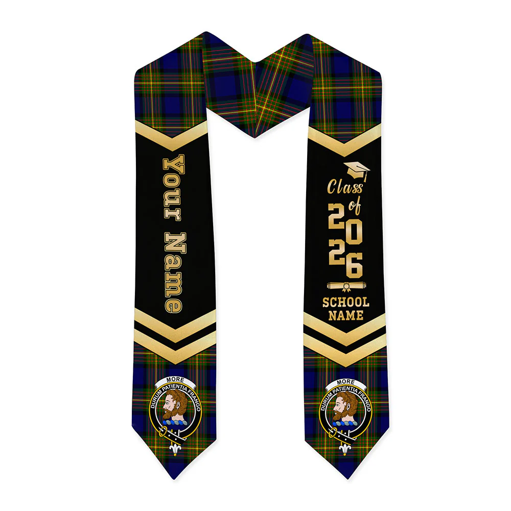 Scottish More (Muir) Clan Badge Tartan Graduation Stole Black Gold Honor