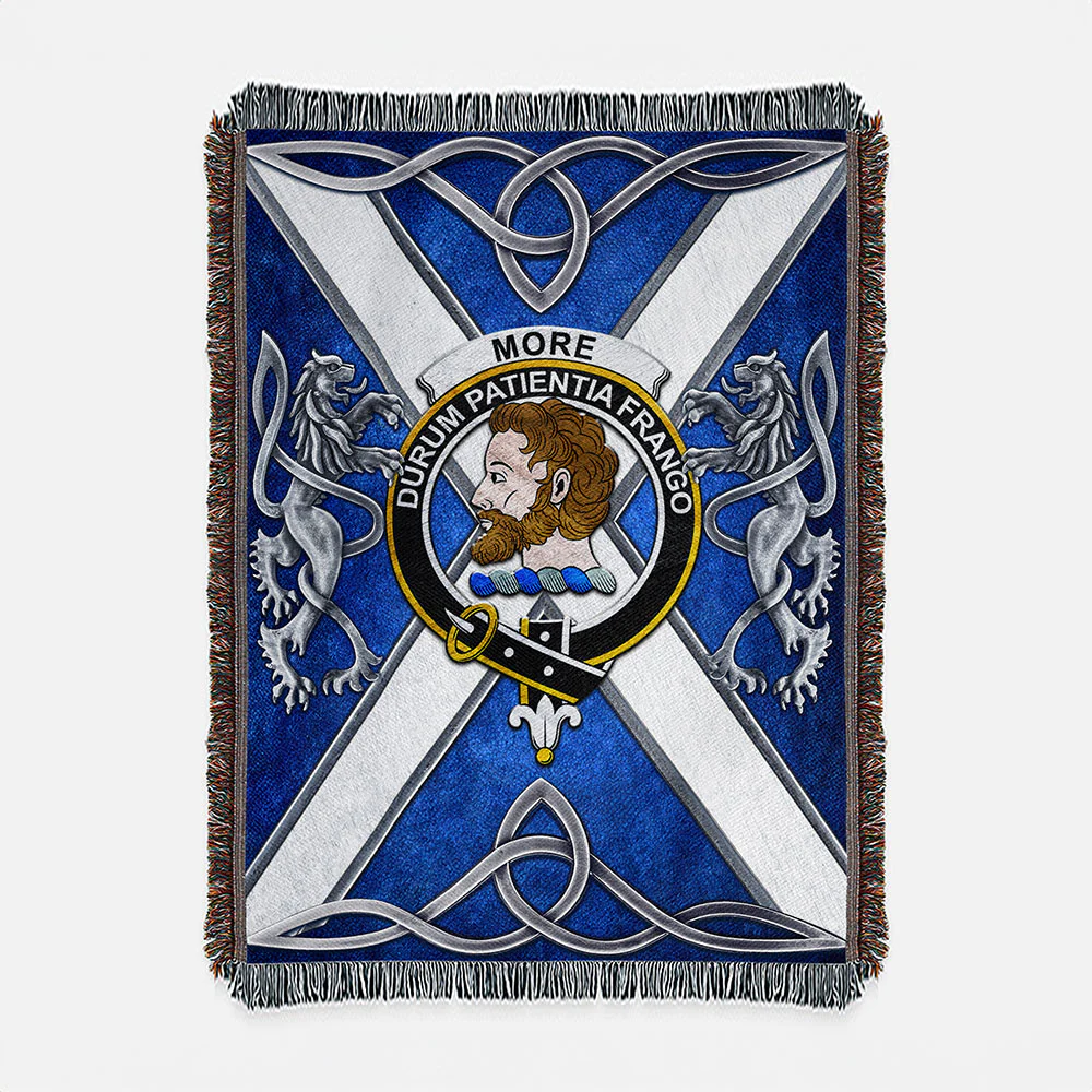 Scottish More (Muir) Clan Badge Woven Blanket Silver Rampant Lion Emblem