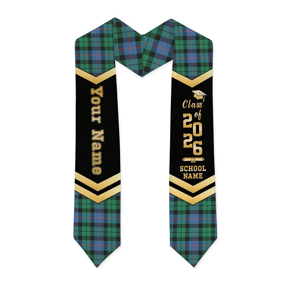 Scottish Morrison Ancient Clan Badge Tartan Graduation Stole Black Gold Honor - Image 3