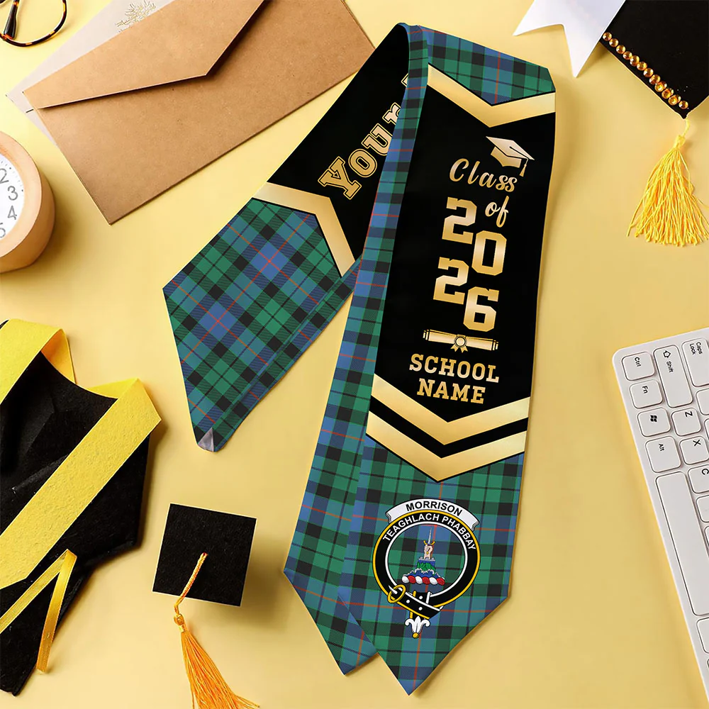 Scottish Morrison Ancient Clan Badge Tartan Graduation Stole Black Gold Honor - Image 4