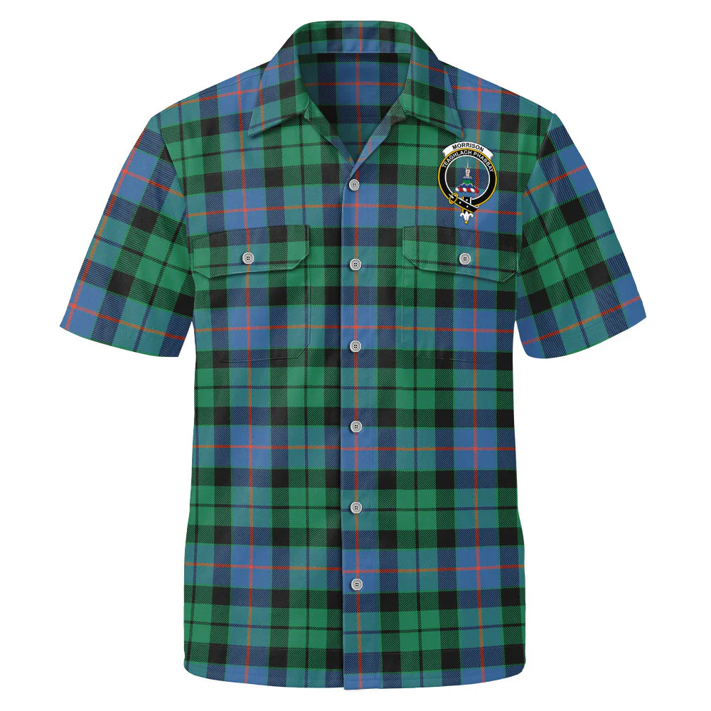 Scottish Morrison Ancient Clan Badge Tartan Short Sleeve Work Shirt - Image 2