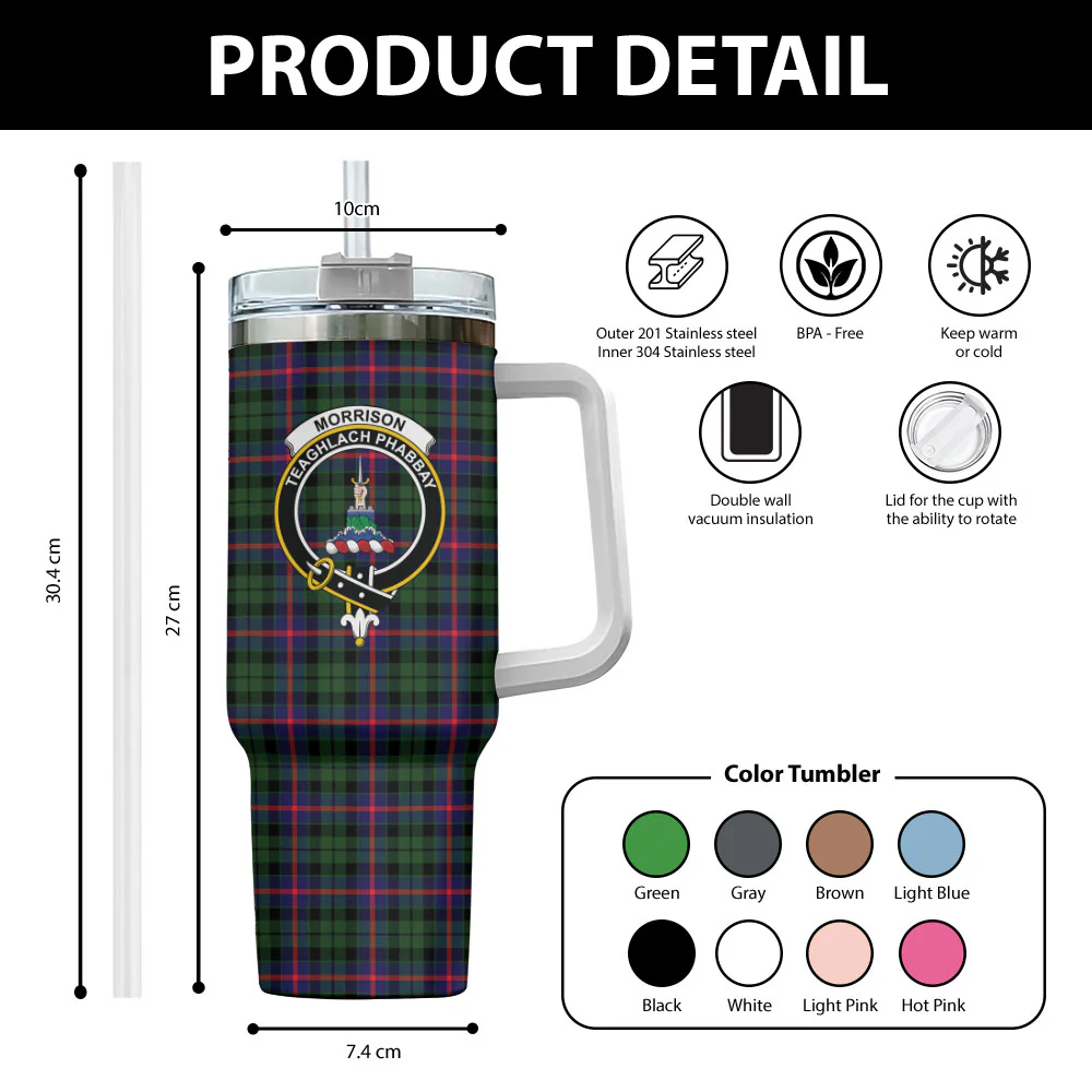 Scottish Morrison Modern Clan Badge Tartan 40oz Tumbler - Image 2
