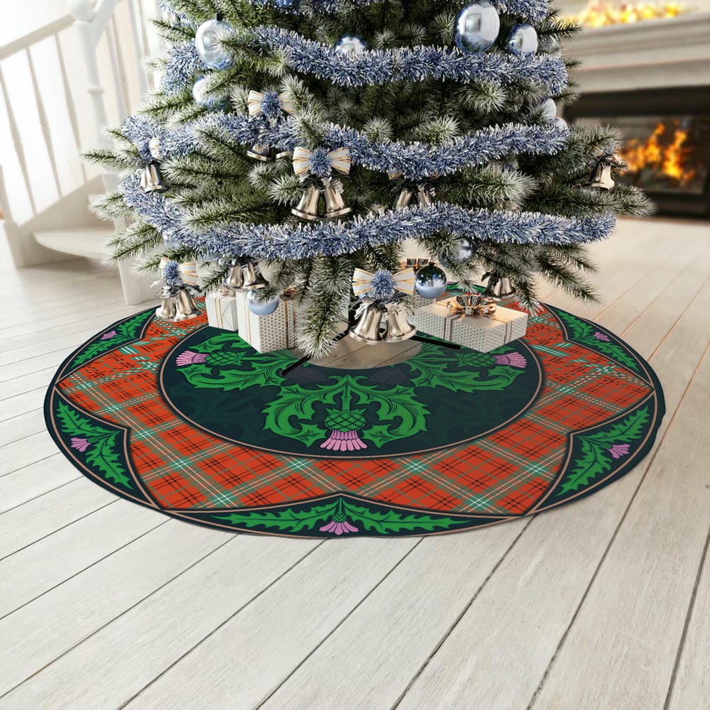 Scottish Morrison Red Ancient Tartan Christmas Tree Skirt Old Scottish Thistle Flower - Image 3