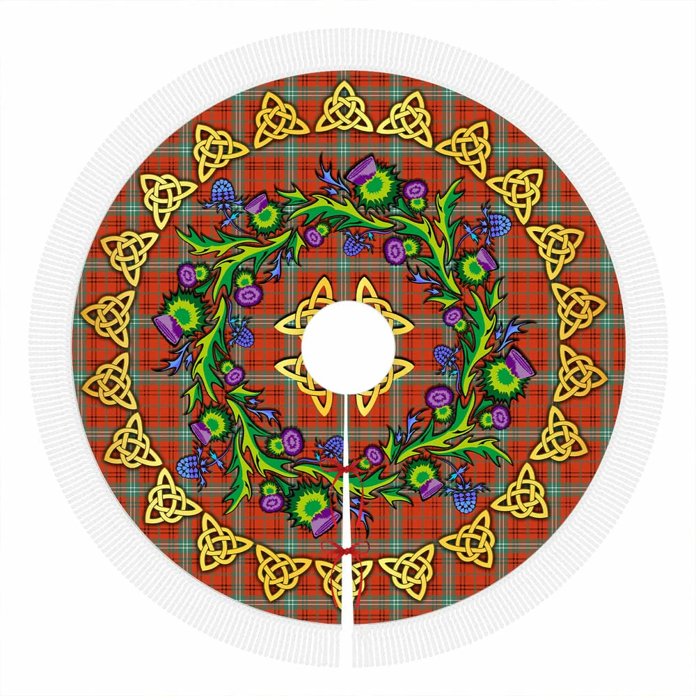 Scottish Morrison Red Ancient Tartan Thistle Celtic Knot Christmas Tree Skirt - Image 4
