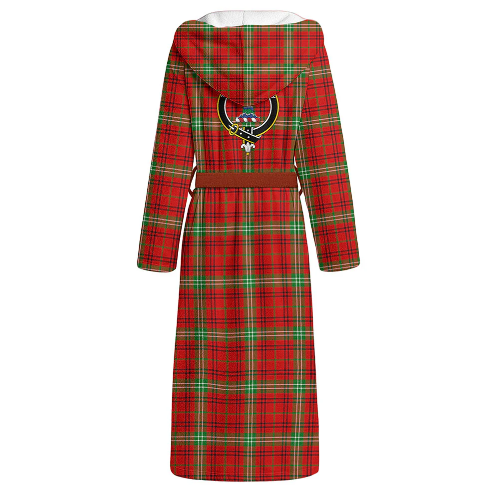 Scottish Morrison Red Modern Clan Badge Tartan Flannel Hooded Bathrobe - Image 3