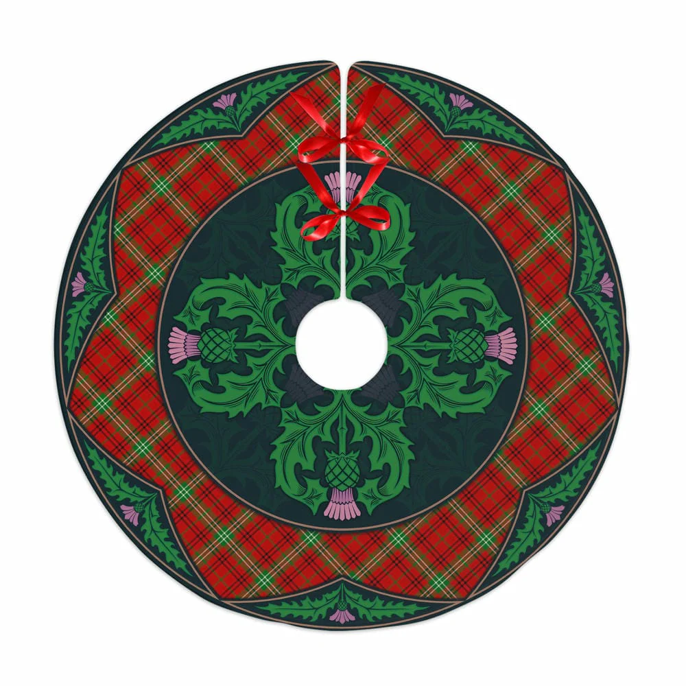 Scottish Morrison Red Modern Tartan Christmas Tree Skirt Old Scottish Thistle Flower