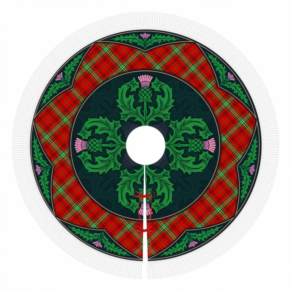 Scottish Morrison Red Modern Tartan Christmas Tree Skirt Old Scottish Thistle Flower - Image 4
