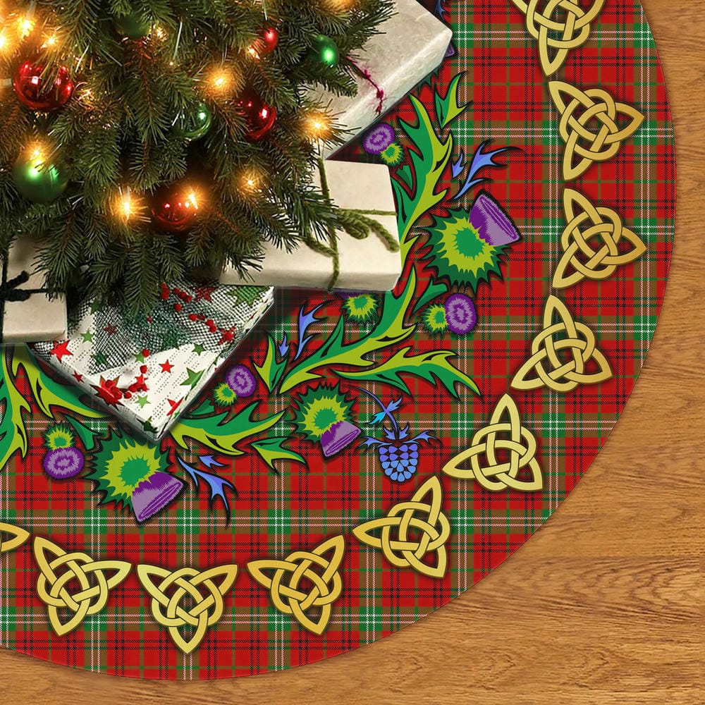 Scottish Morrison Red Modern Tartan Thistle Celtic Knot Christmas Tree Skirt - Image 2