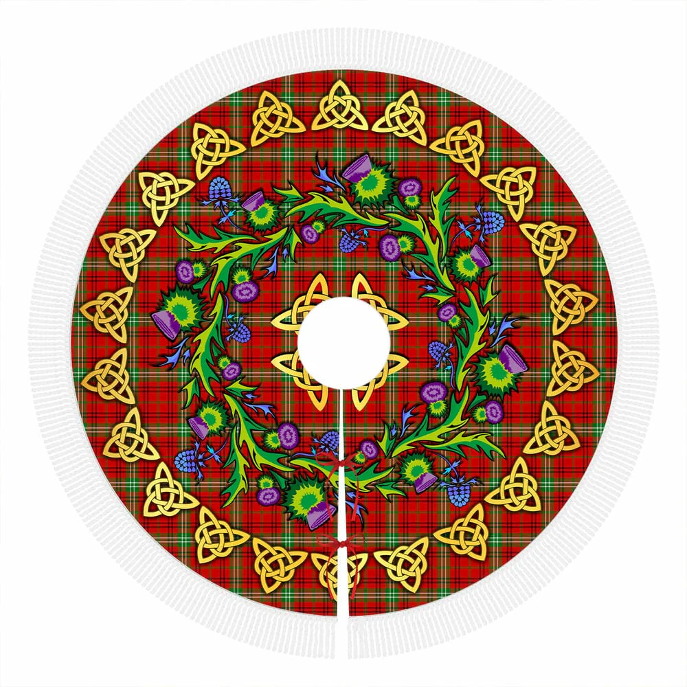 Scottish Morrison Red Modern Tartan Thistle Celtic Knot Christmas Tree Skirt - Image 4