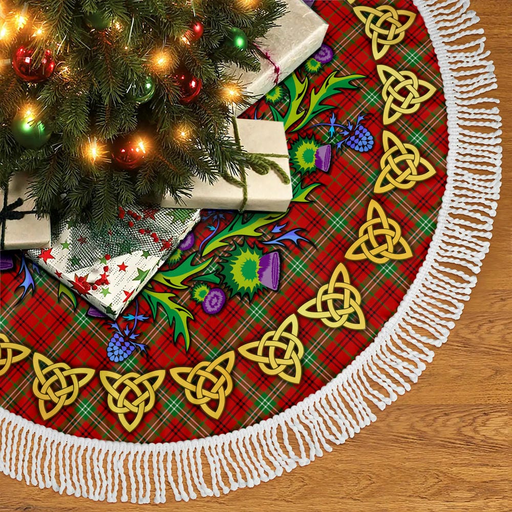 Scottish Morrison Red Modern Tartan Thistle Celtic Knot Christmas Tree Skirt - Image 5