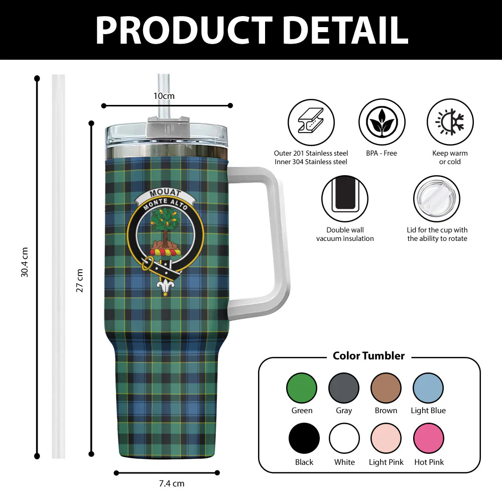 Scottish Mouat Clan Badge Tartan 40oz Tumbler - Image 2
