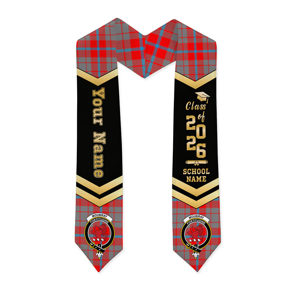 Scottish Moubray Clan Badge Tartan Graduation Stole Black Gold Honor