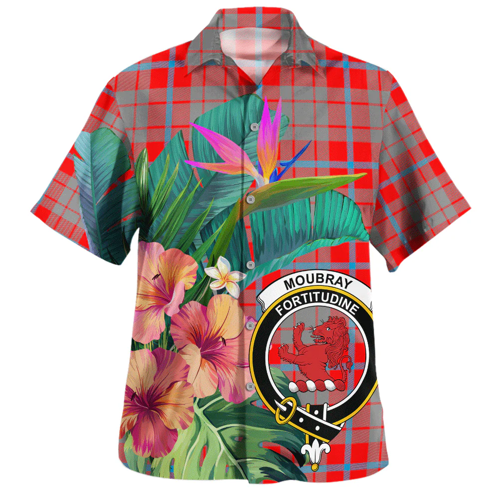 Scottish Moubray Clan Badge Tartan Hawaiian Shirt Bouquet Tropical Style