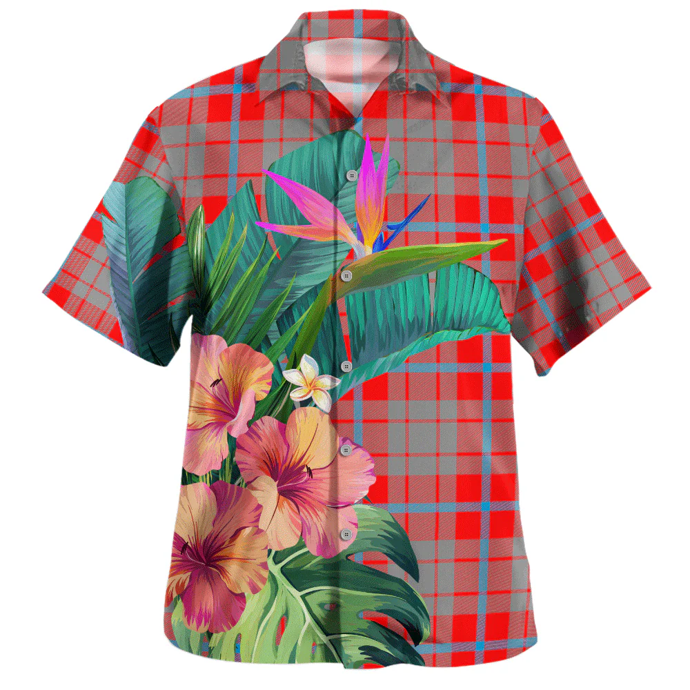 Scottish Moubray Clan Badge Tartan Hawaiian Shirt Bouquet Tropical Style - Image 2