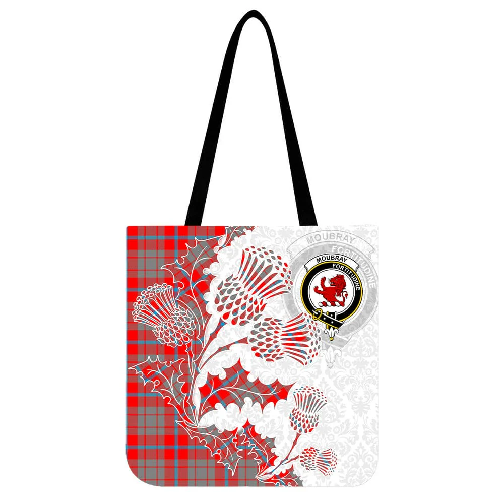 Scottish Moubray Clan Crest Tartan Tote Bag - Thistle Flowers Style