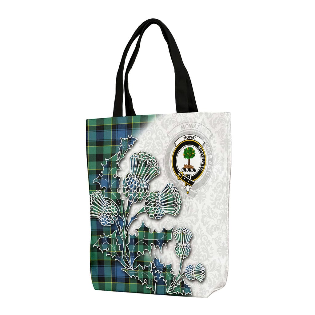 Scottish Mowat (of Inglistoun) Clan Badge Tartan Canvas Bag With Shoulder Straps - Thistle Flowers Style