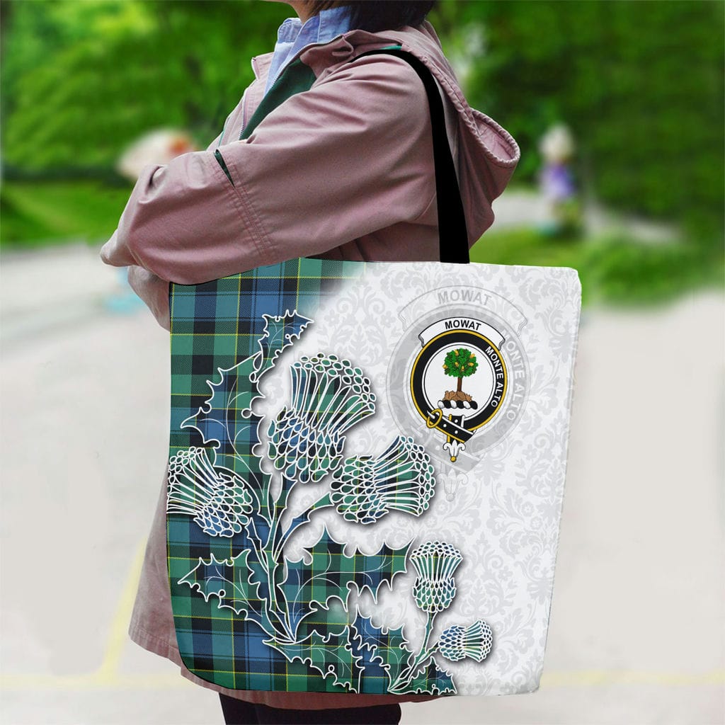 Scottish Mowat (of Inglistoun) Clan Badge Tartan Canvas Bag With Shoulder Straps - Thistle Flowers Style - Image 2