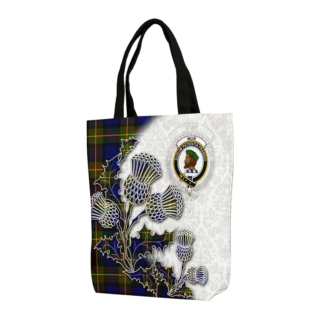 Scottish Muir Clan Badge Tartan Canvas Bag With Shoulder Straps - Thistle Flowers Style