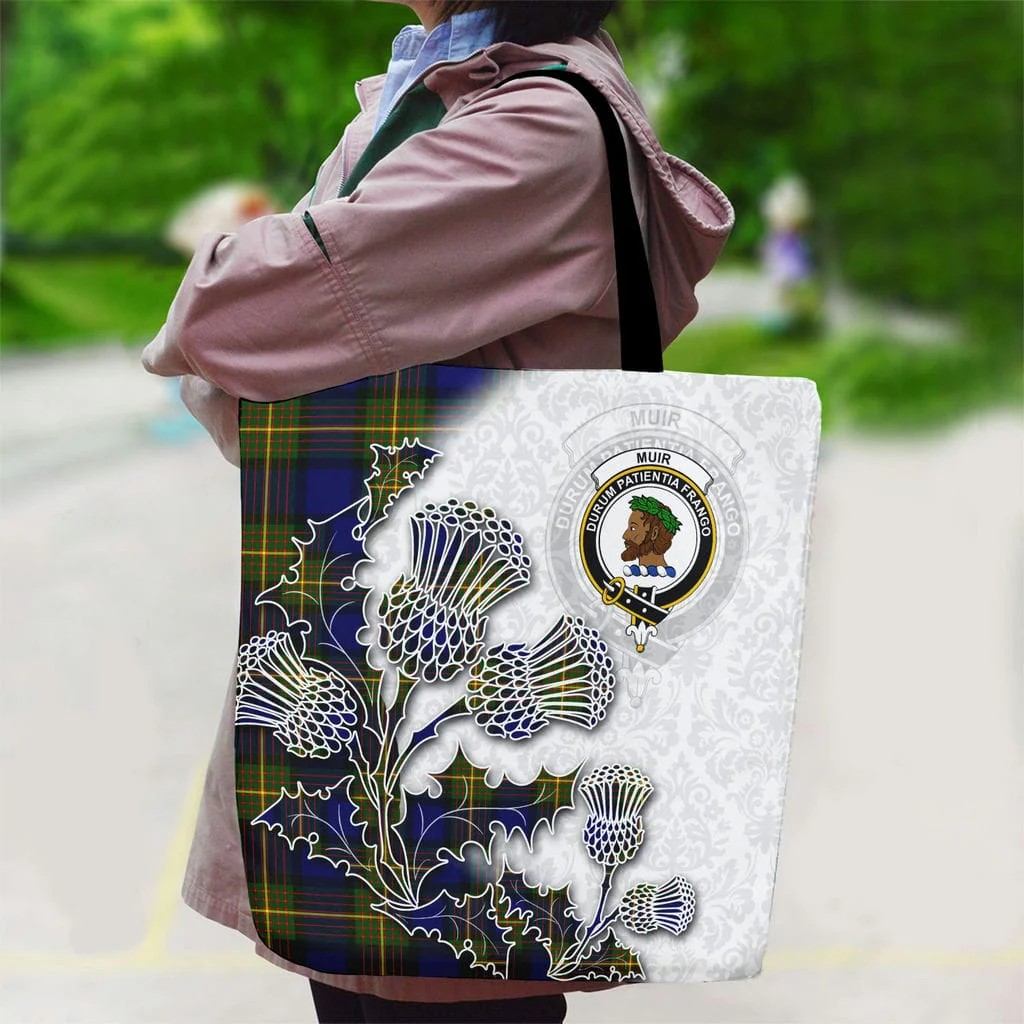 Scottish Muir Clan Badge Tartan Canvas Bag With Shoulder Straps - Thistle Flowers Style - Image 2