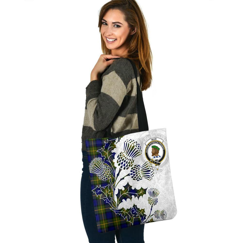 Scottish Muir Clan Crest Tartan Tote Bag - Thistle Flowers Style - Image 3