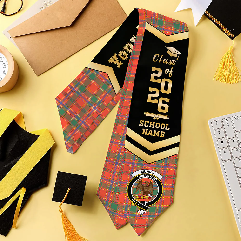 Scottish Munro Ancient Clan Badge Tartan Graduation Stole Black Gold Honor - Image 4