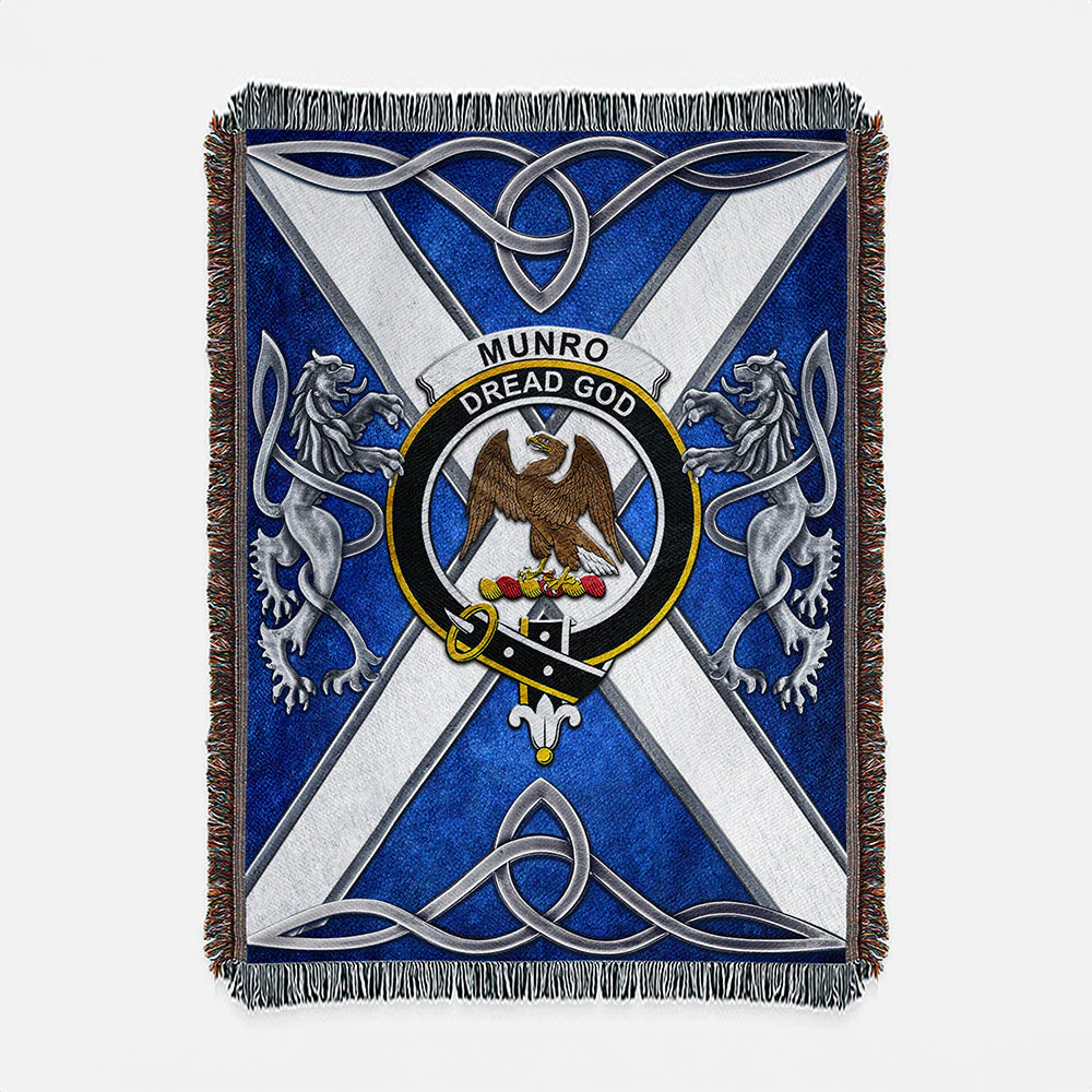 Scottish Munro Clan Badge Woven Blanket Silver Rampant Lion Emblem