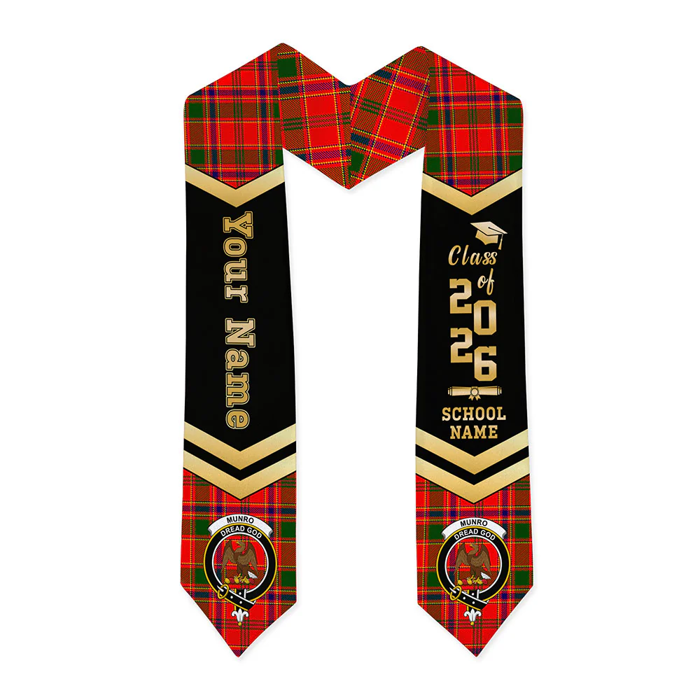 Scottish Munro Modern Clan Badge Tartan Graduation Stole Black Gold Honor